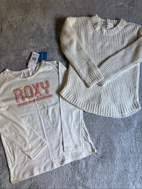 Roxy Cream Long Sleeve Tee and Cream Sweater